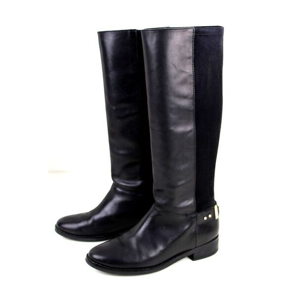 Cole Haan BLACK GENUINE LEATHER SUEDE LOW HEEL ROUND TOE PULL ON TALL BOOTS 7.5B - Picture 3 of 13